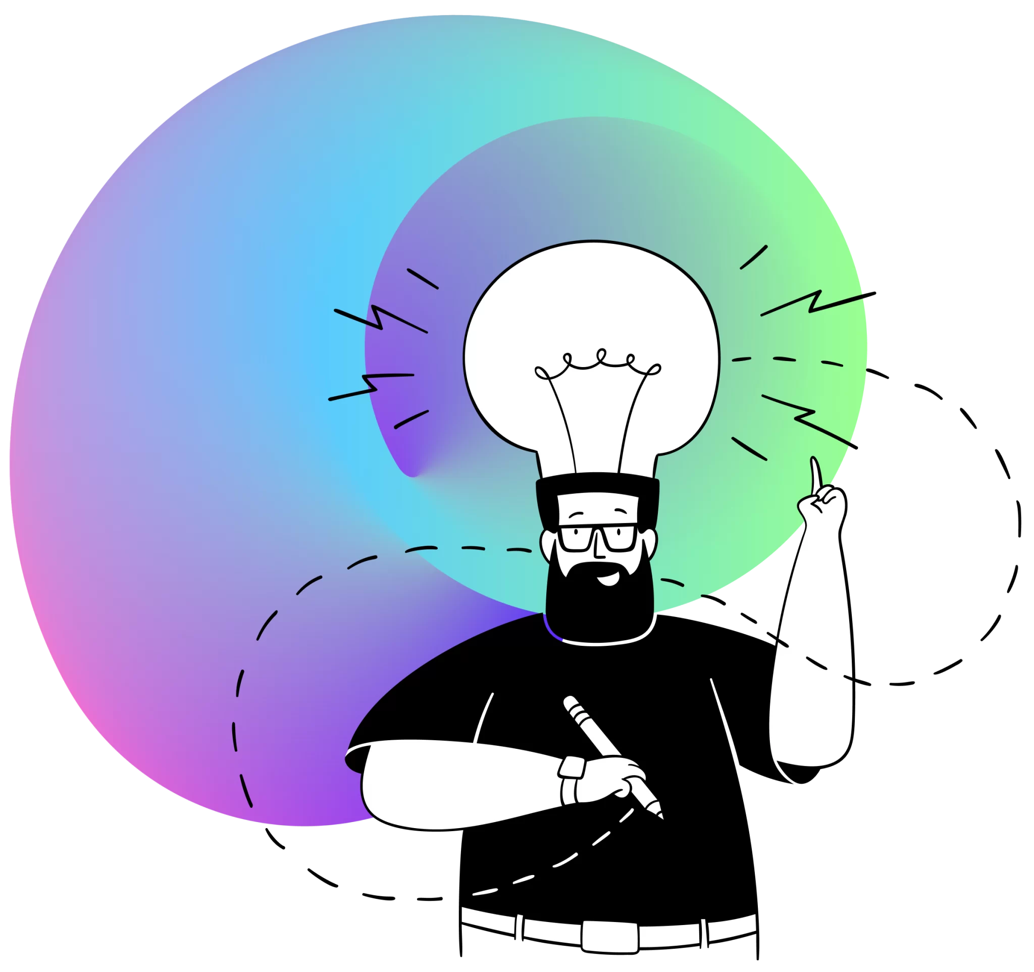 Illustration of a character with a lightbulb head representing a game idea