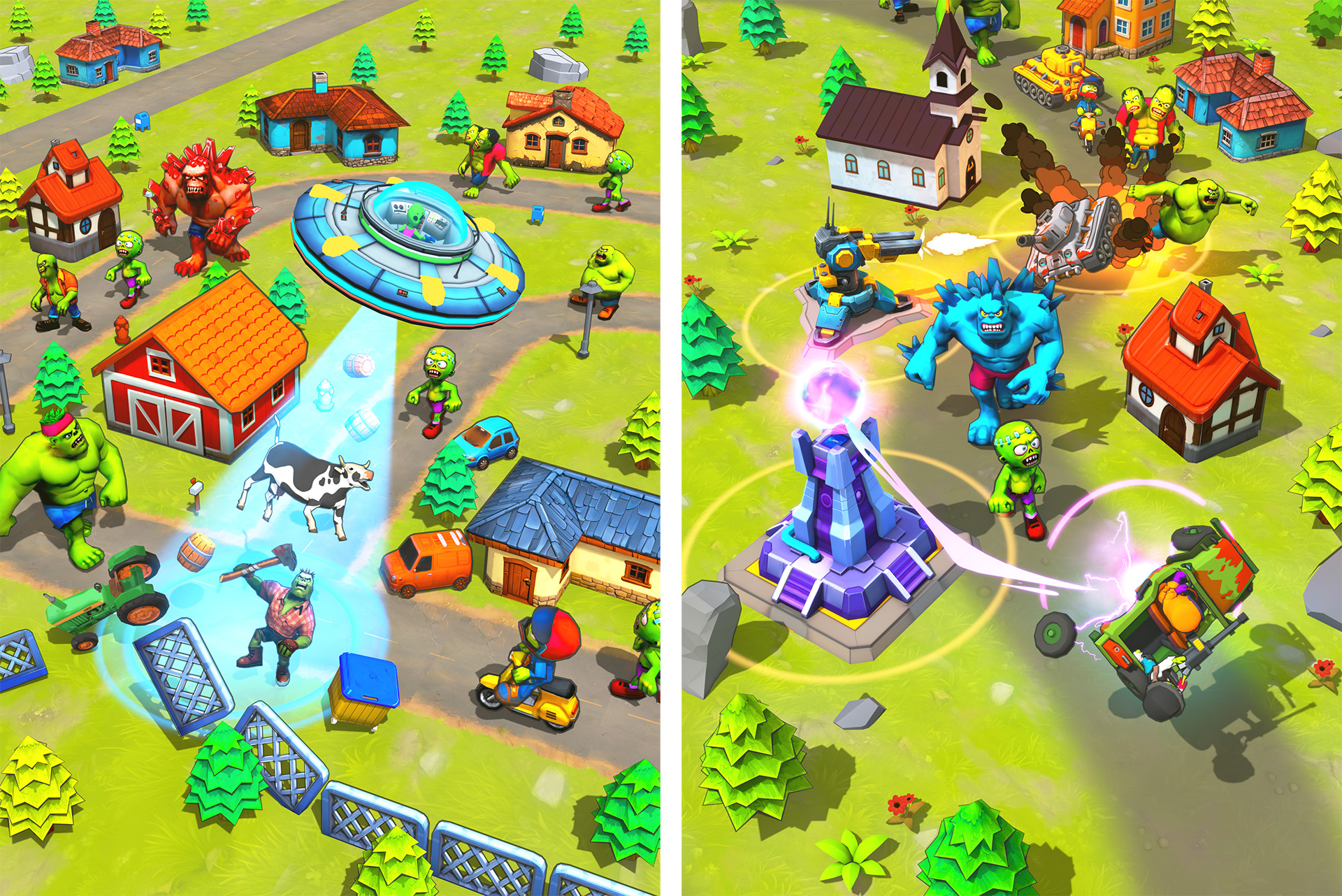 Collage of mobile game locations with UFOs